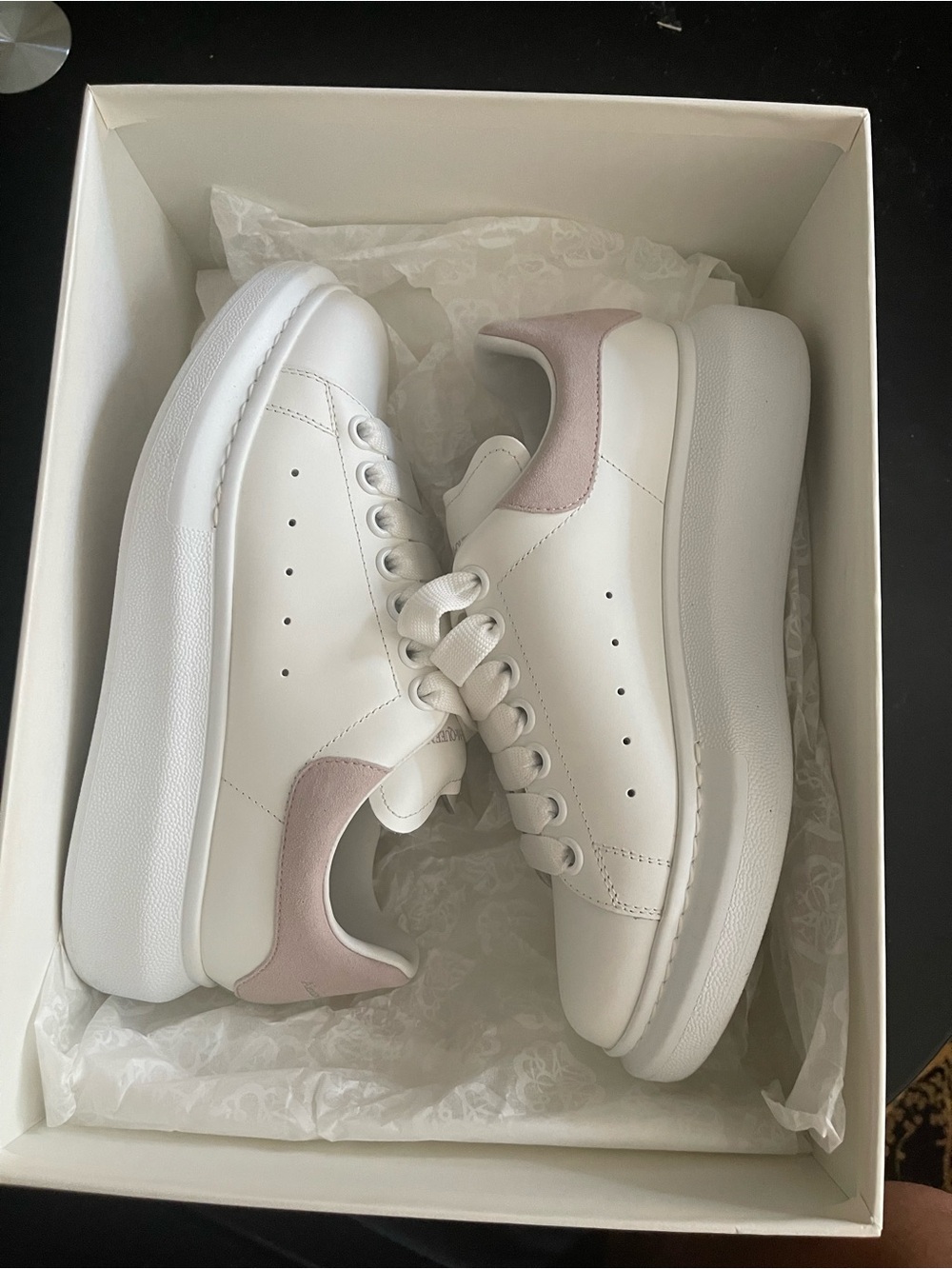 White Sneakers with Blush Heel Accent - Women